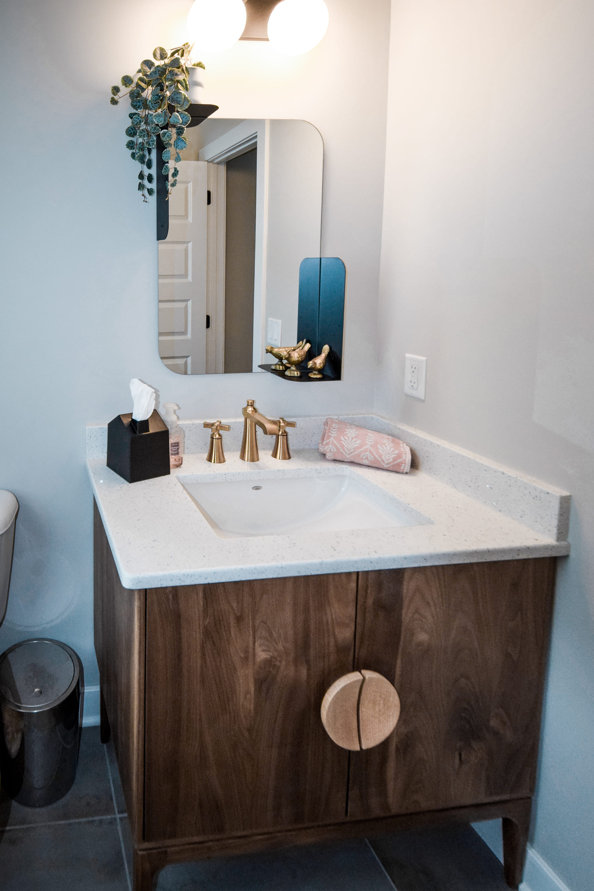 white bathroom vanity with wood cabinet by Chris Gorman Homes in Cincinnati