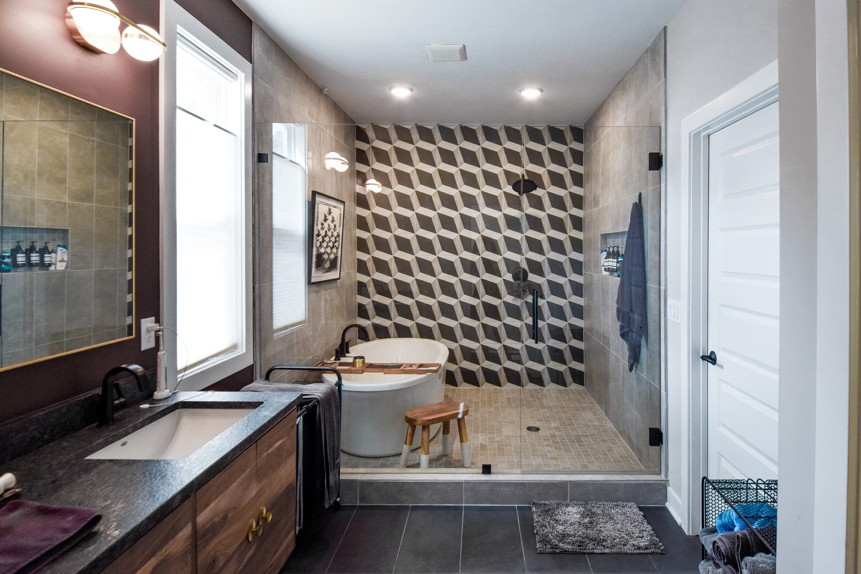 mid century bathroom with accent tile by Chris Gorman Homes in Cincinnati
